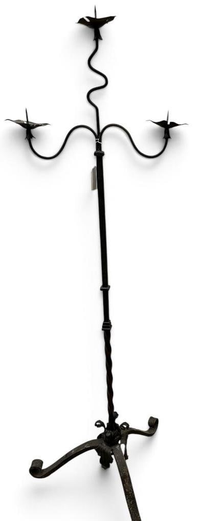 Wrought Iron floor Candelabra: Wrought Iron floor Candelabra. Approx. 68 x 24 x 24 inches.