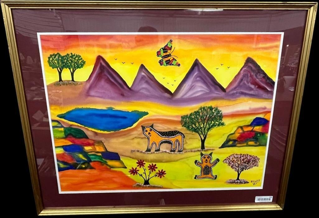 J.C. Litz "87" signed mixed media: J.C. Litz "87" signed mixed media. Approx. 29 x 22 inches. Frame approx. 37 x 29 inches.