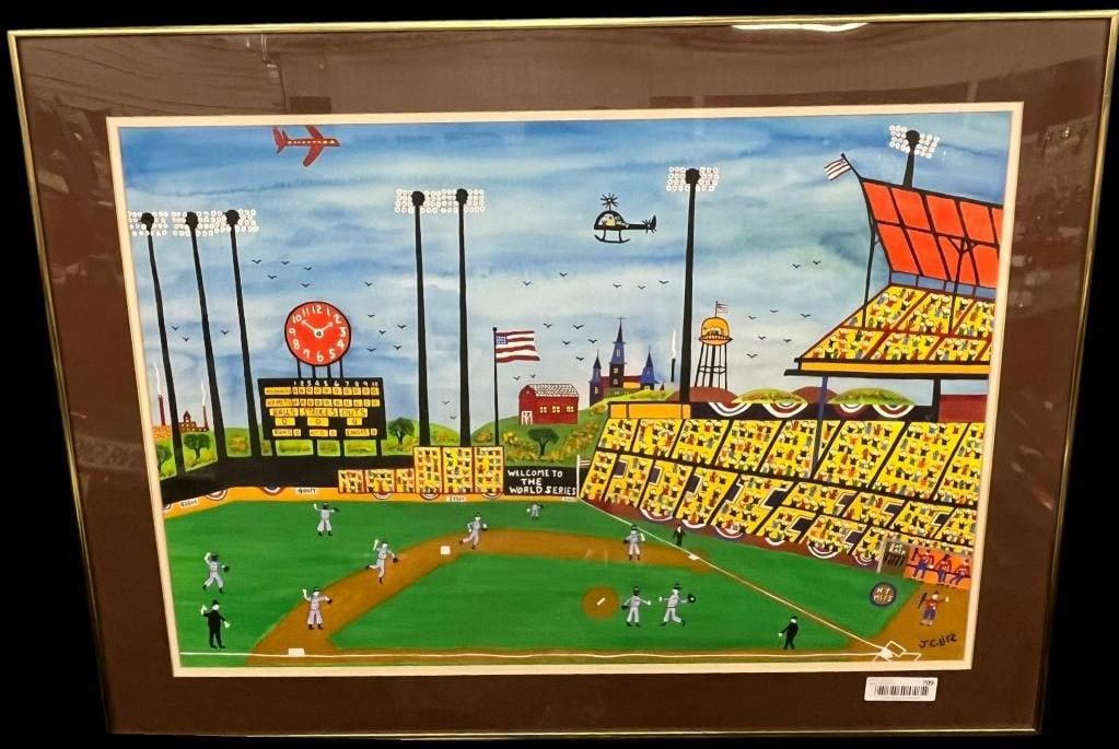 J.C. Litz signed acrylic on board: J.C. Litz signed acrylic on board. Welcome to the World Series. Approx. 29 x 20 inches. Frame approx. 36 x 26.5 inches.