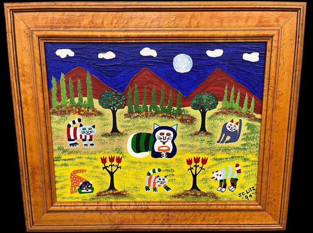 J.C. Litz "94" signed acrylic on canvas: J.C. Litz "94" signed acrylic on canvas. "Moonlight". Approx. 17.5 x 13 inches. Frame approx. 23 x 19.5 inches.