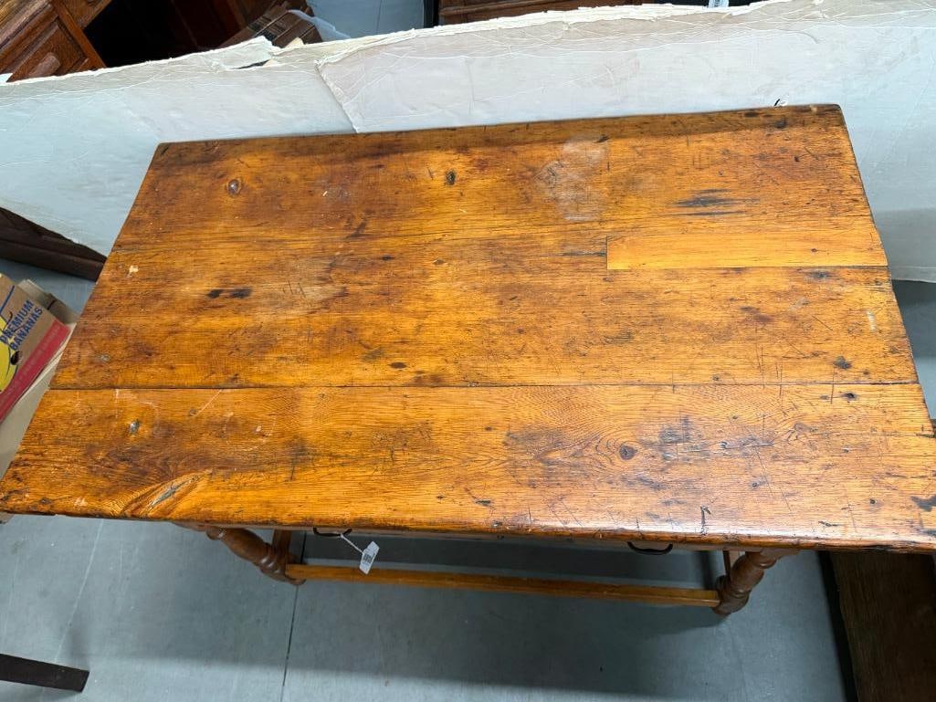 Antique Pine 2 drawer side table - 4