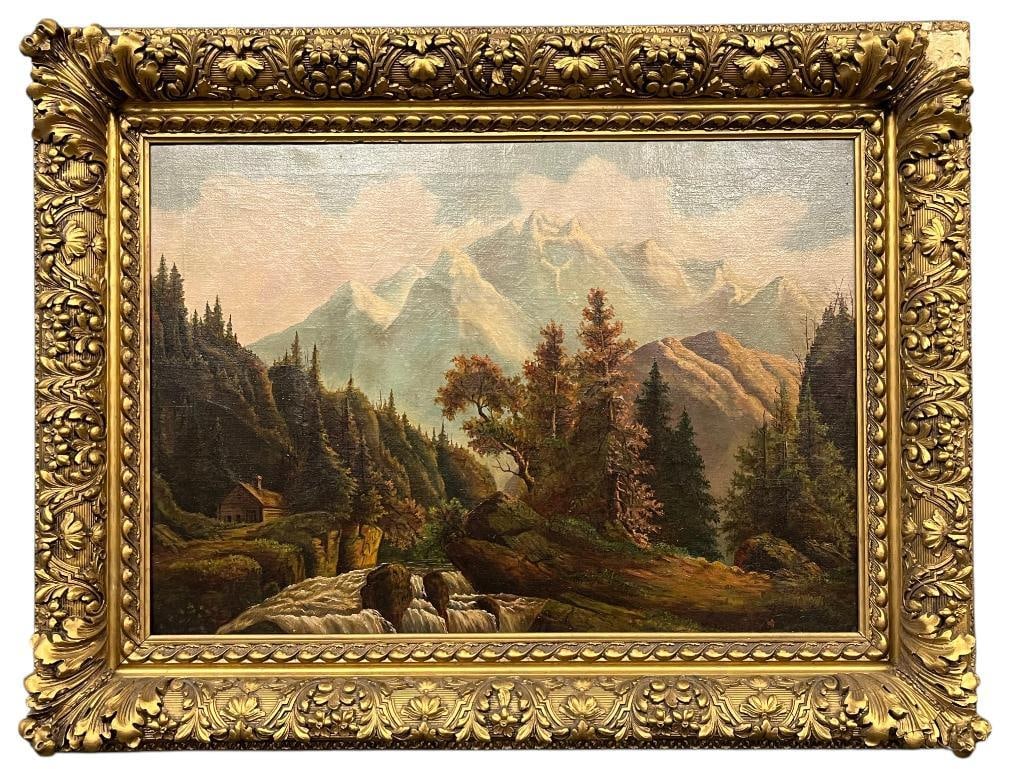 Oil on canvas landscape mountain scene (1 of 3)
