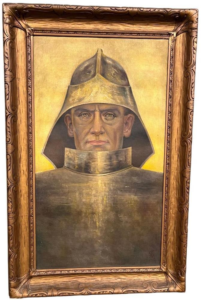 Portrait of a soldier oil on canvas: Portrait of a soldier oil on canvas. Marked JAN 1912 with artist logo. Approx. 28 x 15 inches. Frame approx. 35 x 22 inches.