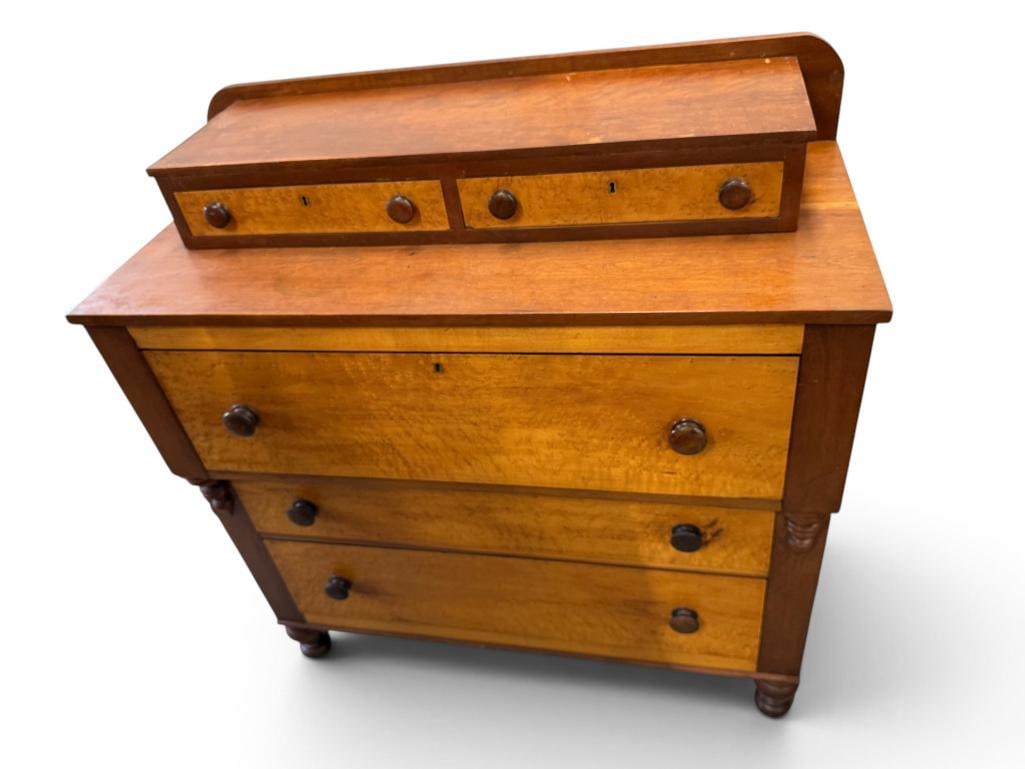 Pine chest of drawers: Pine chest of drawers with Birdseye Maple drawer fronts. Approx. 45 x 43 x 20 inches.