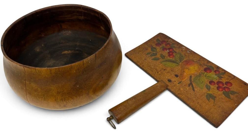 Hand Painted Wool Carding paddle and wood bowl (1 of 8)