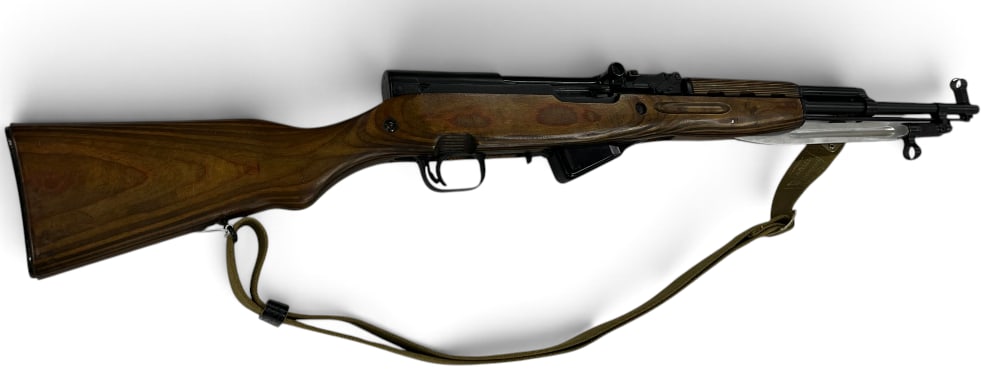 Russia SKS-45 7.62x39 mm Rifle: Russia SKS-45 7.62x39 mm semi auto Rifle. Overall length approx. 40 inches. Serial # BA5260. Any NY State resident purchasing this firearm must have semi auto endorsement on pistol permit.