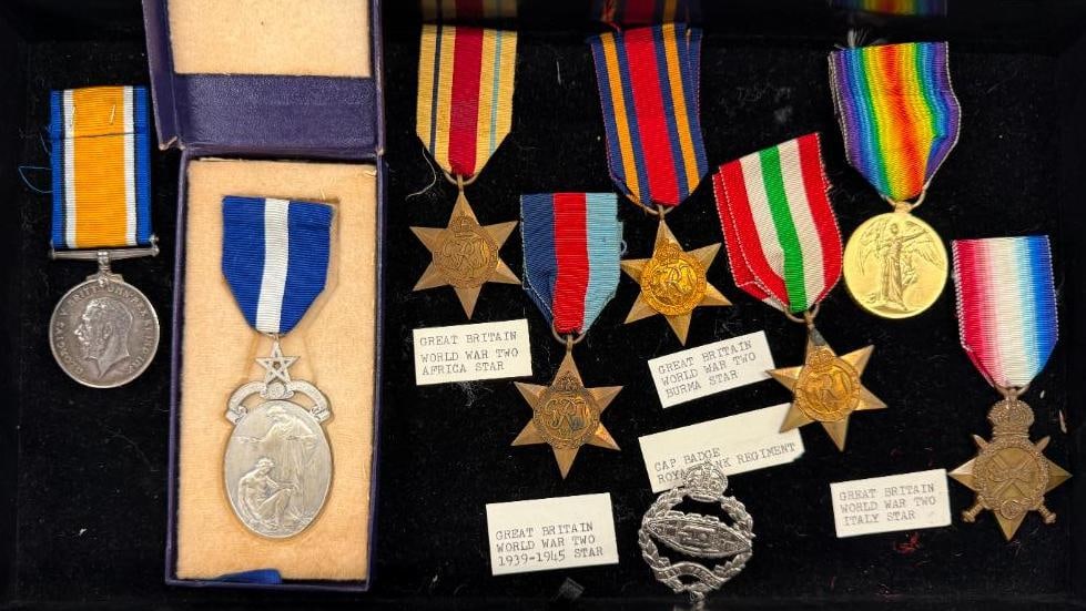 9 Great Britain Military Medals, pin: 9 Great Britain Military Medals, pin. Including British Royal Masonic Hospital medal, WW2 Africa star and more.