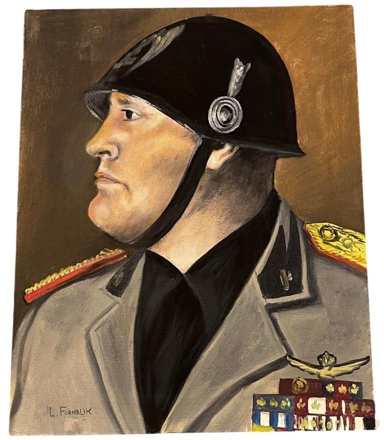 Leonard Fornalik signed oil on canvas: Leonard Fornalik signed oil on canvas. Portrait of WW2 Leader Benito Mussolini. Approx. 20 x 16 inches.