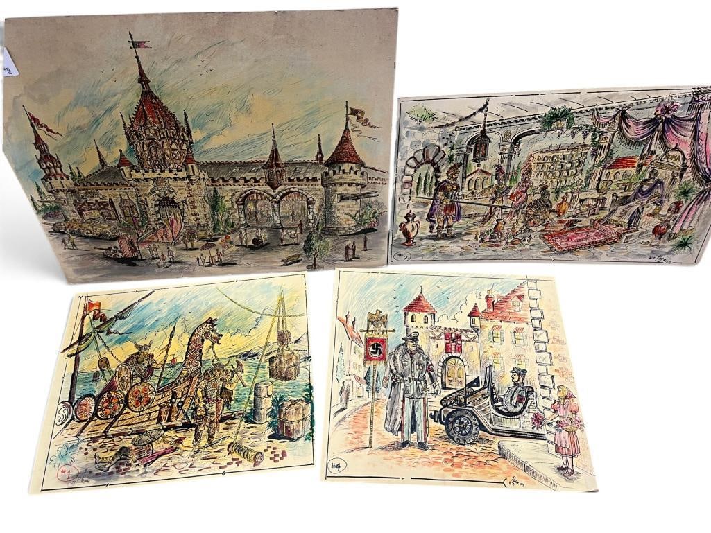 4 Don Parrino drawings on board: 4 Don Parrino drawings on board. Largest approx. 30 x 25 inches.