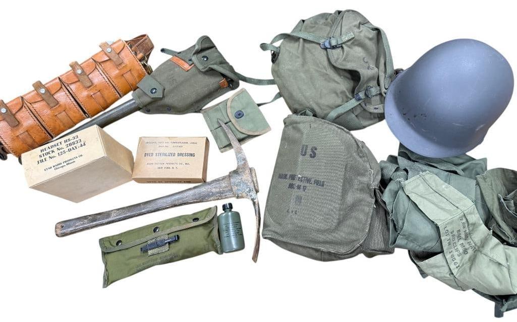 U.S. Gas Masks, pickaxe, shovel, ammo belt etc. (1 of 10)
