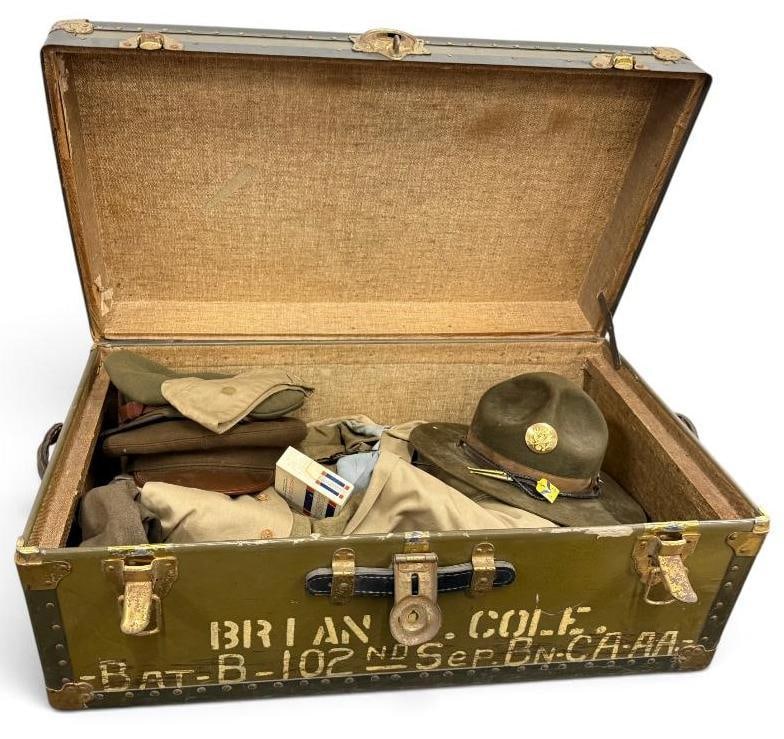 U.S. Military Trunk, Uniforms etc.: U.S. Military Trunk, Uniforms etc. Approx. 15 pieces.