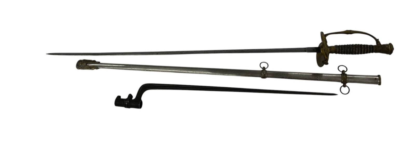 U.S. Model 1860 Staff & Field Officers sword: U.S. Model 1860 Staff & Field Officers sword by F.J. Heiberger and spike bayonet. Sword in scabbard approx. 37.5 inches.