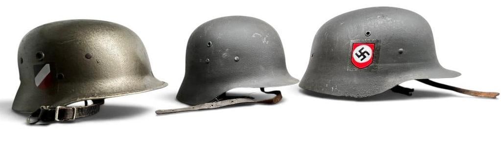 3 German Helmets: 3 German Helmets.