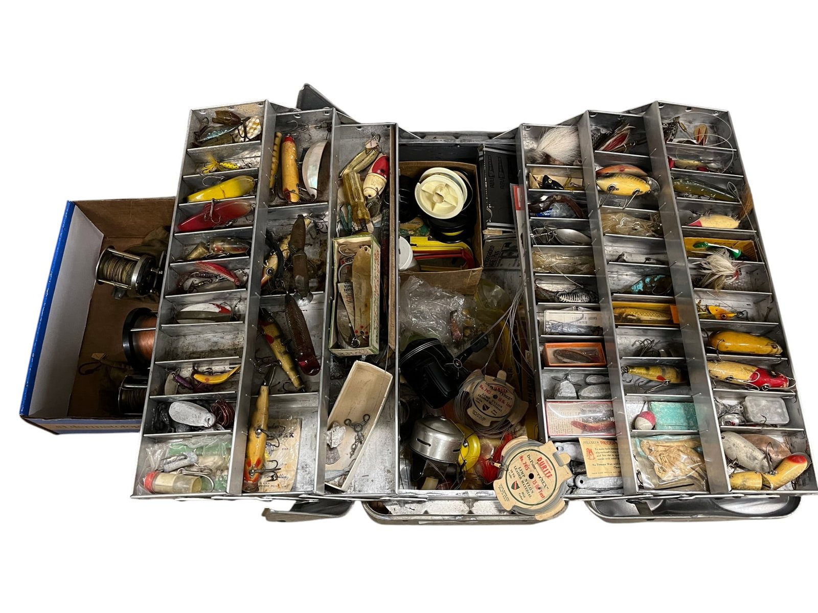Tackle box, fishing lures, reels etc.: Tackle box, fishing lures, reels etc.