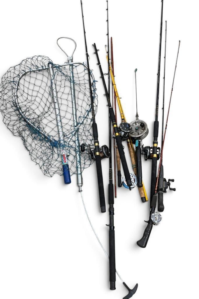 Fishing Rods, net and more: Fishing Rods, net and more. 10 pieces.