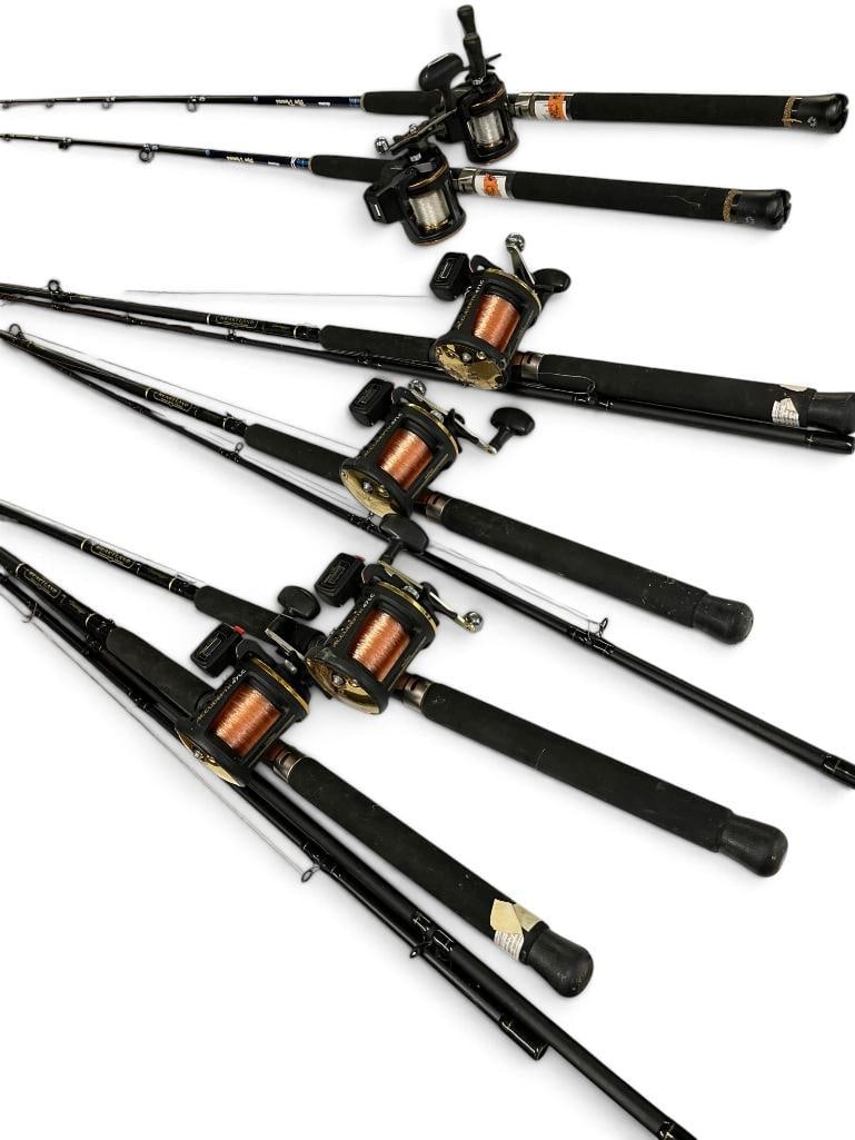 6 Fishing Rods with reels: 6 Fishing Rods with reels. Including Daiwa and Okuna.