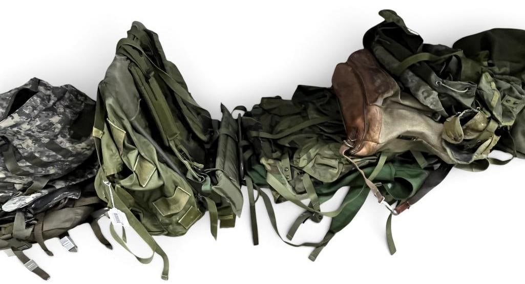 Military rucksacks, backpacks, bags and more: Military rucksacks, backpacks, bags and more. 8 pieces.