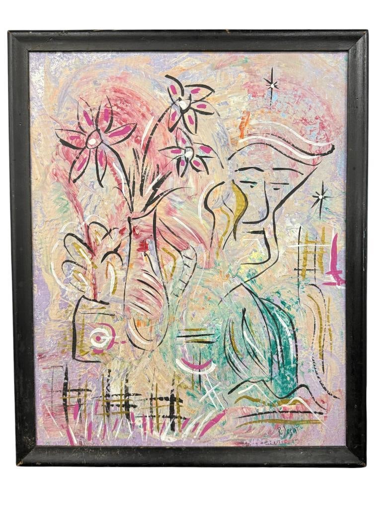 R. Hecht signed abstract oil on canvas (1 of 5)