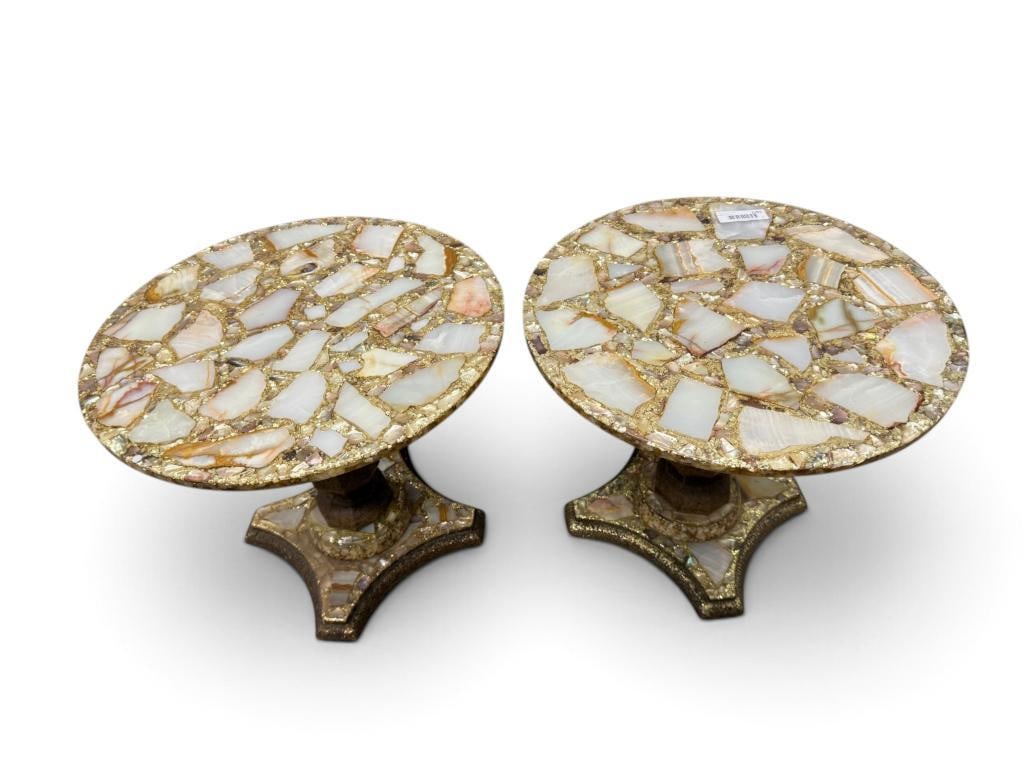 2 Arturo Pani abalone shell and onyx inlaid side tables (1 of 3)