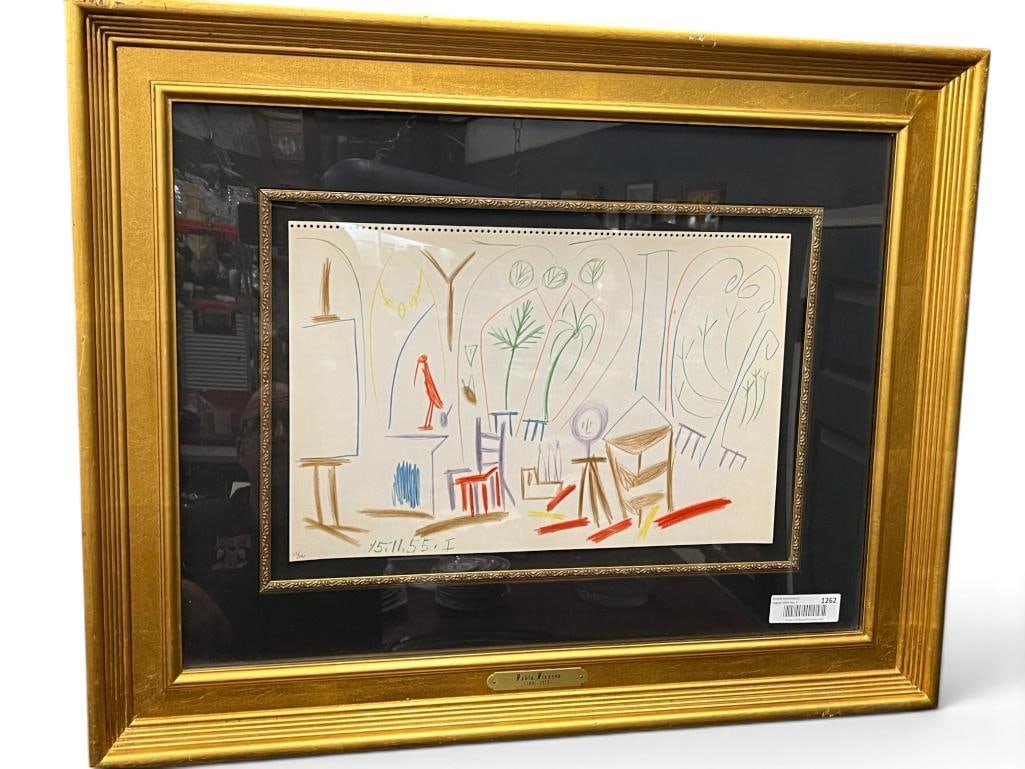 Pablo Picasso "Carnet de la Californie" phototype on paper: Pablo Picasso "Carnet de la Californie" phototype on paper. c.1959. Numbered 25/100. Includes certification by N. Isen. Approx. 16.5 x 10 inches. Frame approx. 29 x 23 inches.