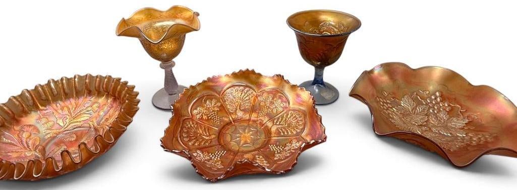 5 Carnival Glass bowls (1 of 7)