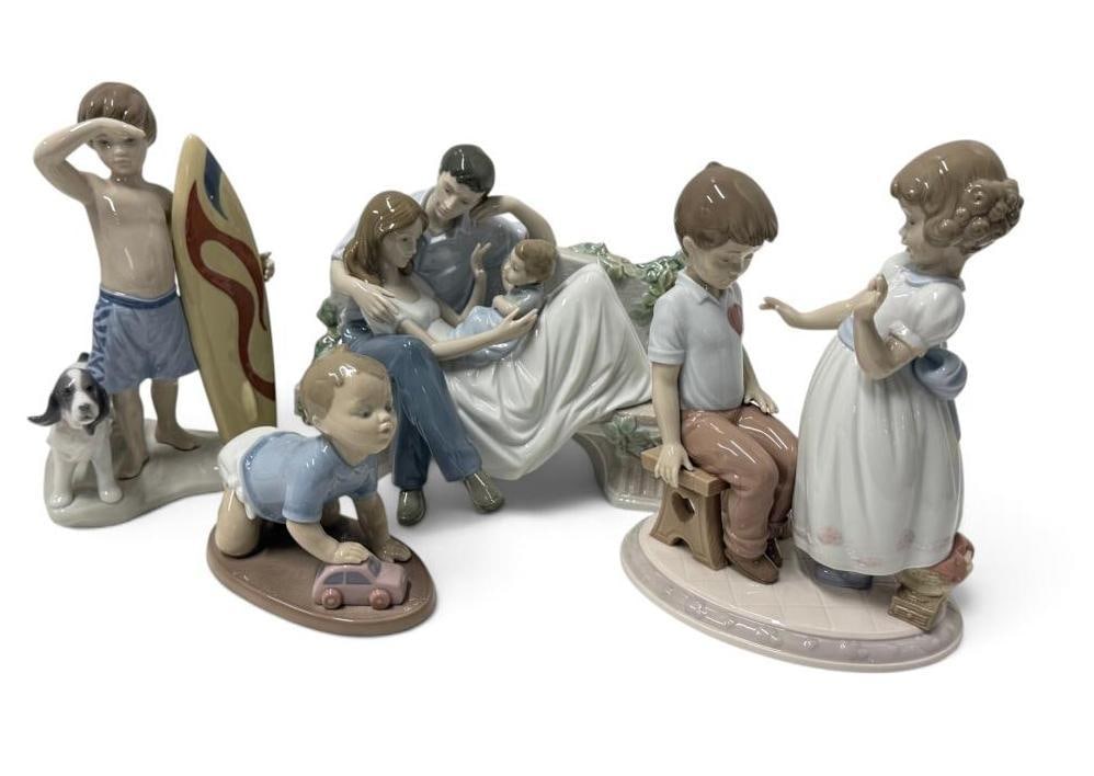 4 Lladro Figures: 4 Lladro Figures. Including Surfs Up, A Priceless Moment, With All My Heart and Ready to Roll. Moment box approx. 10 x 13 x 10 inches.