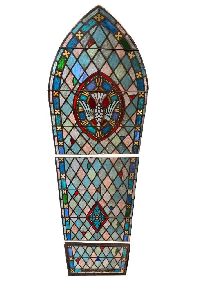 3 Section Stained and Leaded Glass Cathedral Window (1 of 6)