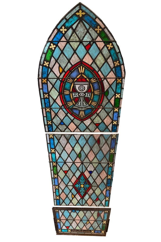 3 Section Stained and Leaded Glass Cathedral Window (1 of 10)