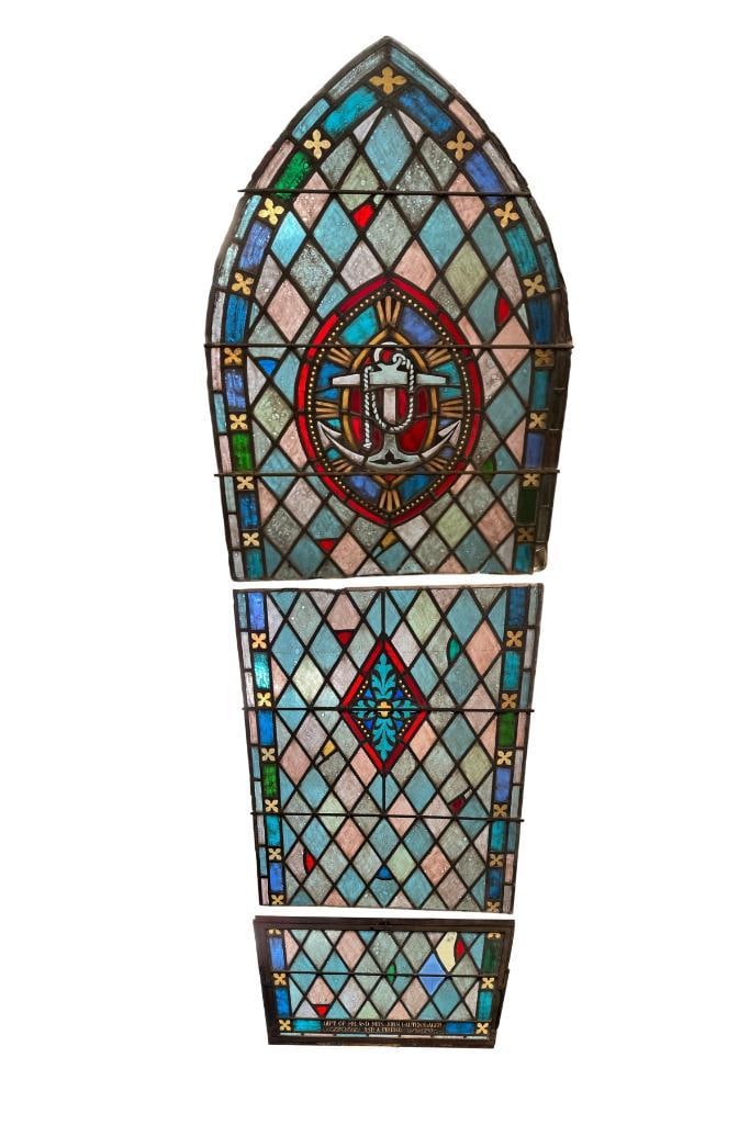 3 Section Stained and Leaded Glass Cathedral Window (1 of 5)