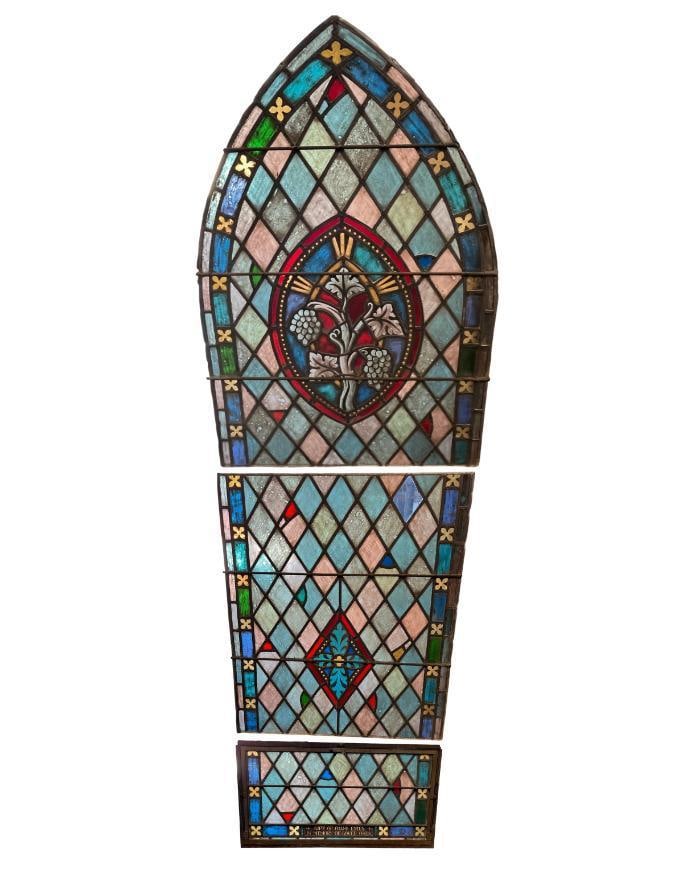 3 Section Stained and Leaded Glass Cathedral Window (1 of 6)