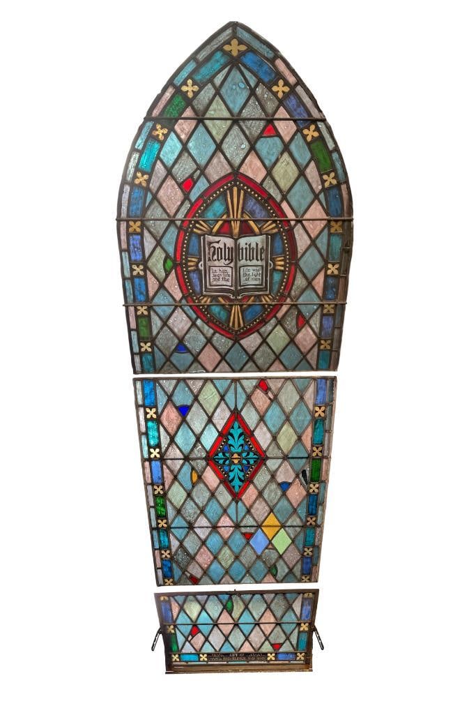 3 Section Stained and Leaded Glass Cathedral Window (1 of 7)