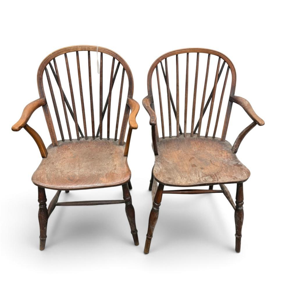 Pair of Oak low back Armchairs: Pair of Oak low back Armchairs. Approx. 34 x 21 x 17 inches.