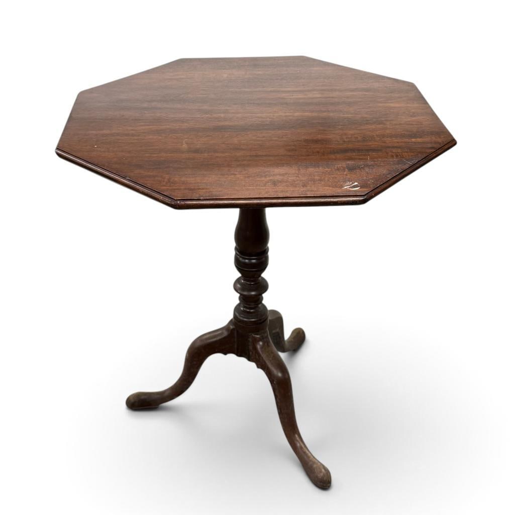 Mahogany Tilt Top Table: Mahogany Tilt Top Table. 28 x 25 x 25 inches.