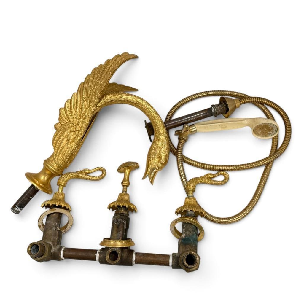 Gilt Swan shower faucet, handles and sprayer (1 of 6)