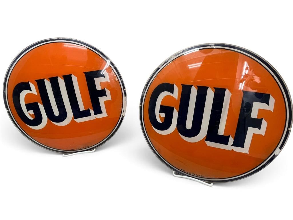 2 Gulf reverse painted glass pump globe inserts (1 of 6)