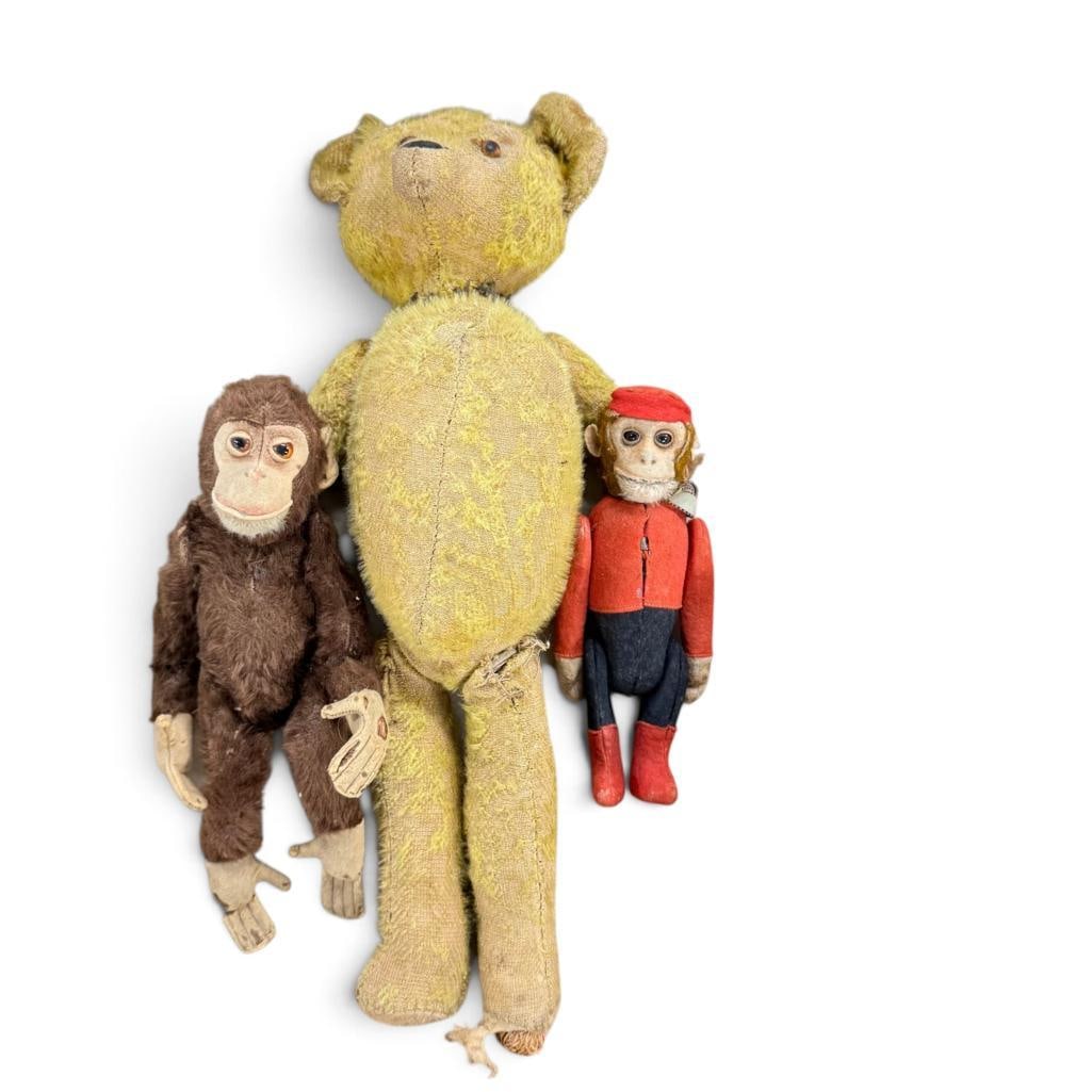 Antique Teddy Bear, Monkey and Monkey Flask dolls (1 of 8)