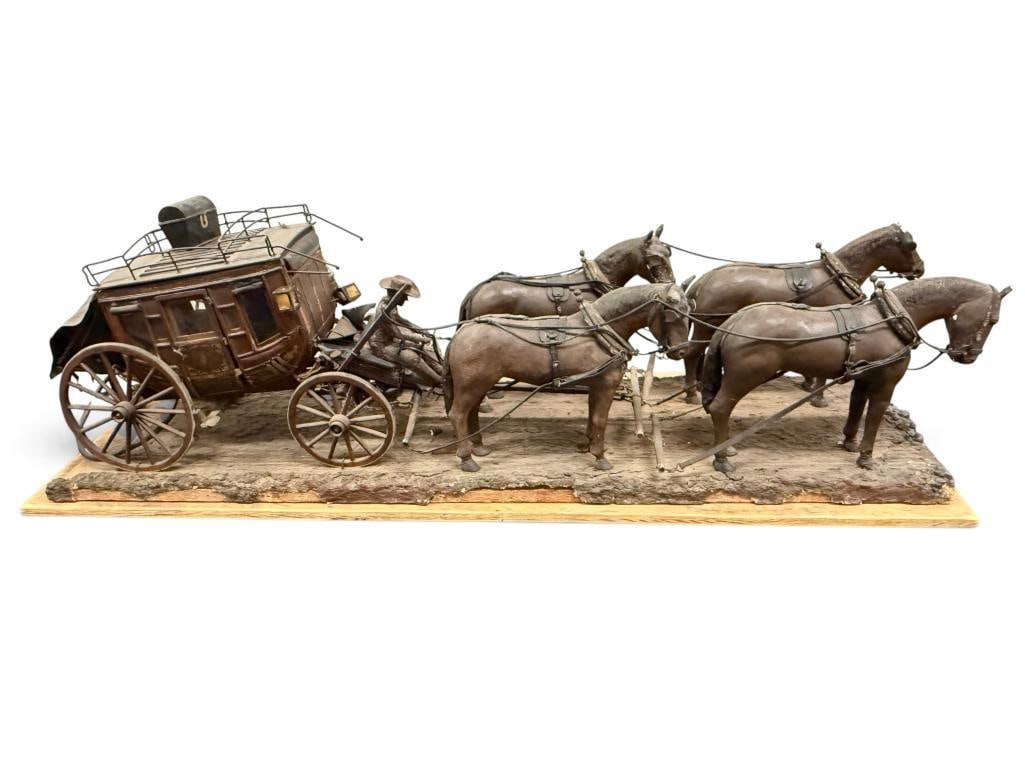 Antique Stagecoach Diorama: Antique Stagecoach Diorama. Approx. 48 x 16 x 16 inches.