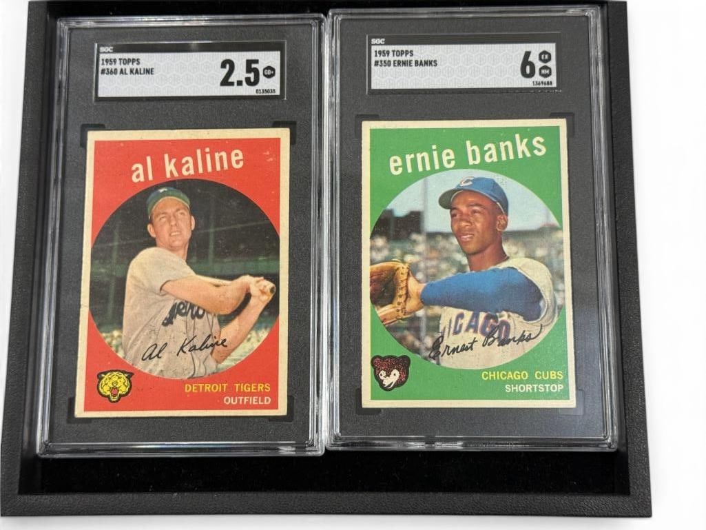 1959 Topps Baseball SGC Graded Cards: 1959 Topps Baseball SGC Graded Cards. Ernie Banks SGC 6 and Al Kaline SGC 2.5.