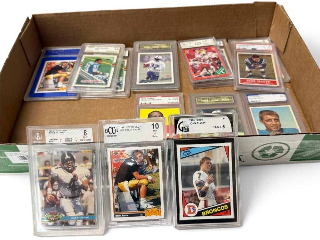 15 Graded Football Cards: 15 Graded Football Cards. Including Favre, Barry Sanders, Peyton Manning, Tom Matte, John Elway and more.