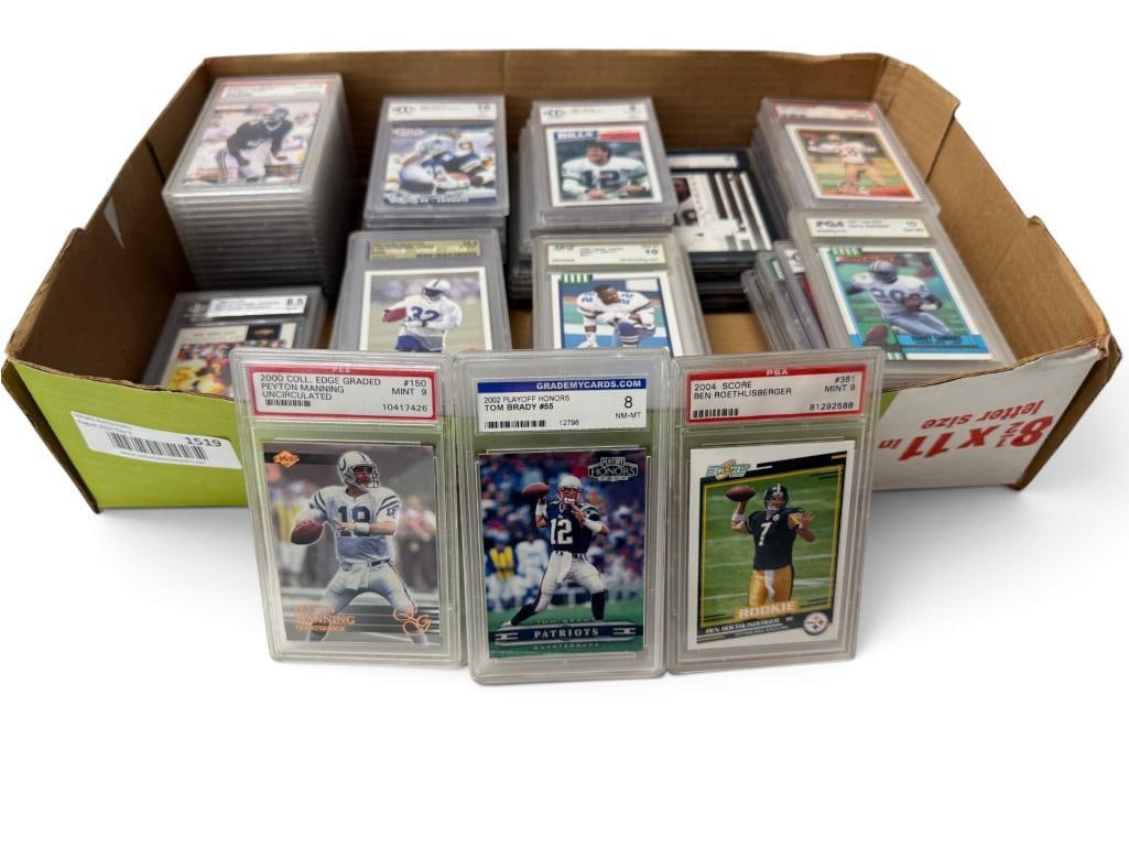 Over 80 Graded Football Cards: Over 80 Graded Football Cards. Including Jim Kelly, Bruce Smith, Tom Brady, Emmitt Smith, Troy Aikman, Barry Sanders, Kurt Warner and more.