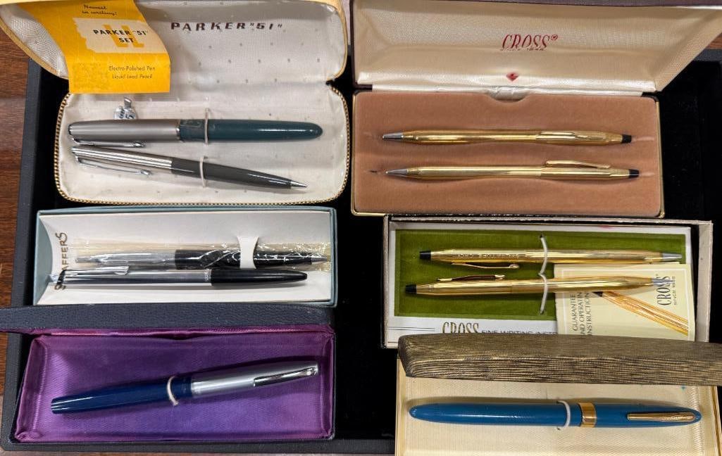 Group of Pens: Group of Pens by Parker, Cross and Sheaffer. 6 pieces.