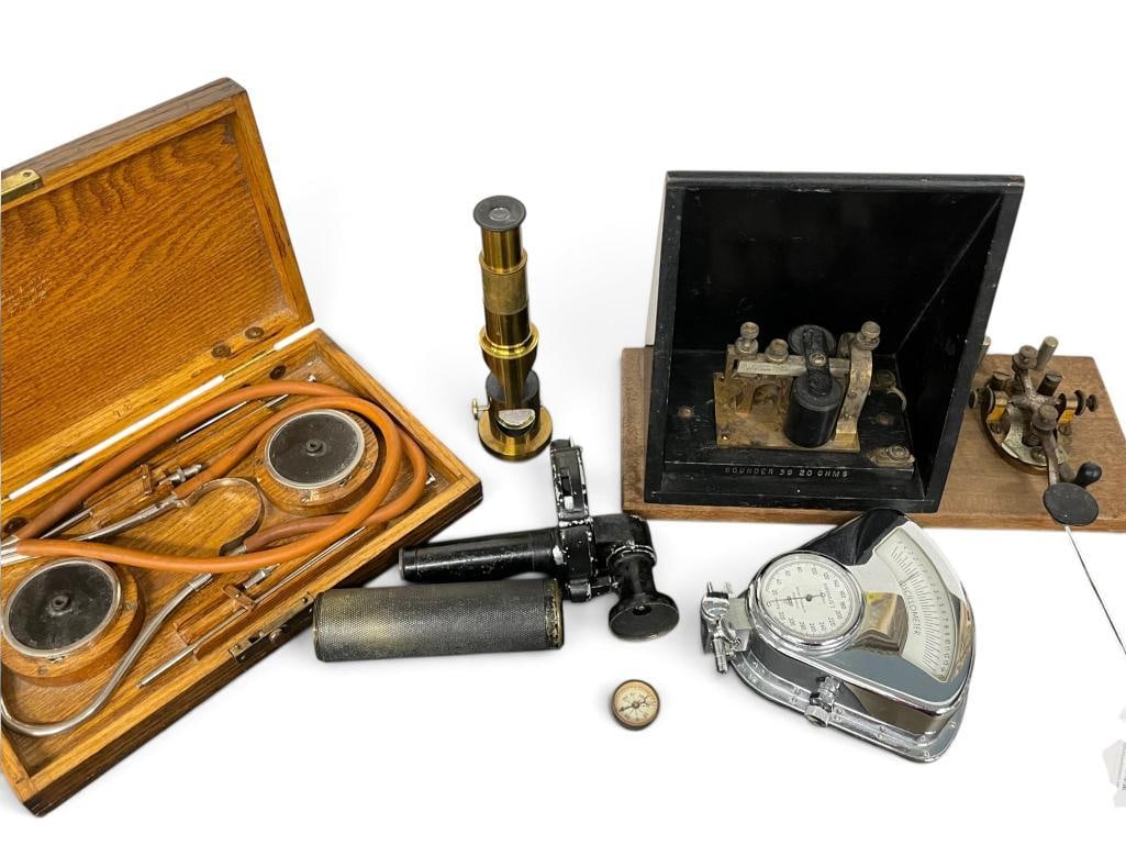 Telegraph, stethoscope, oscillometer and more: Telegraph, stethoscope, oscillometer and more. 7 pieces.