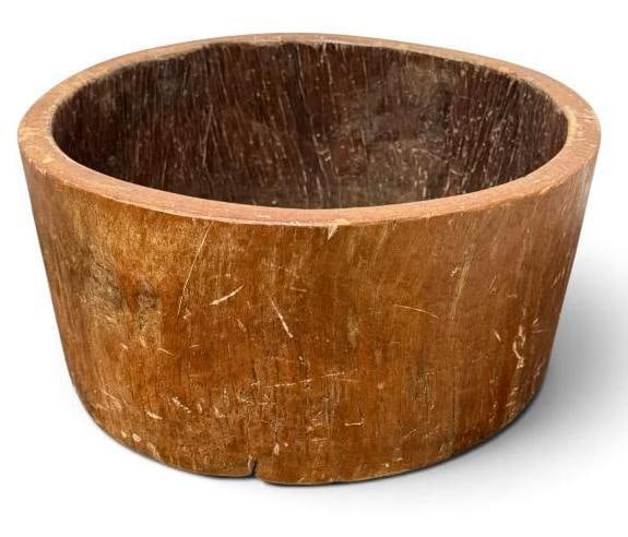 19th Century carved wood bowl: 19th Century carved wood bowl, from a hollowed out tree. Approx. 14 x 14 x 7 inches.