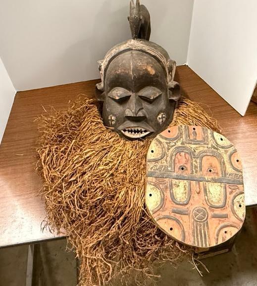 African carved helmet and shield (1 of 8)