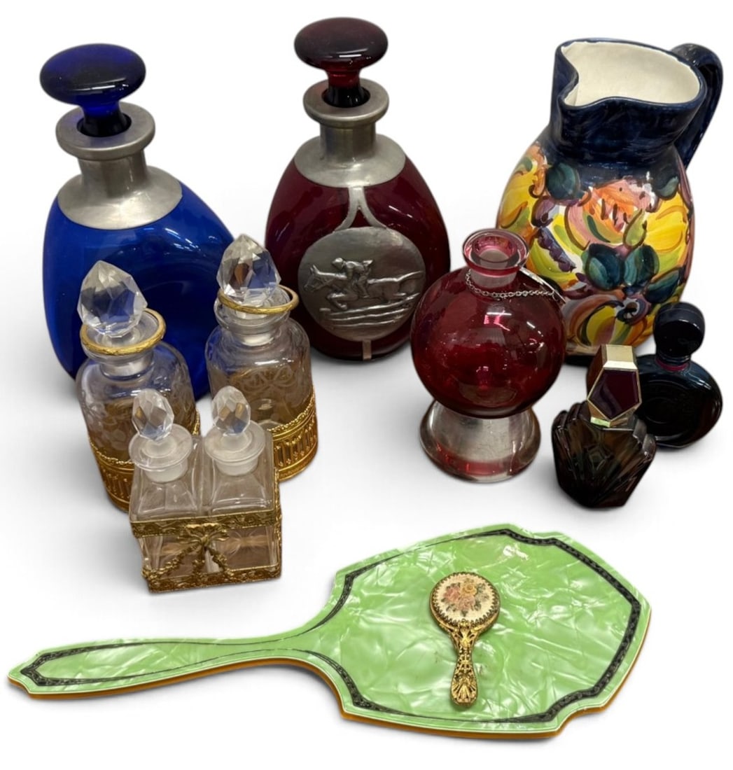 Decanters, perfume bottle, dresser mirror etc.  (1 of 7)