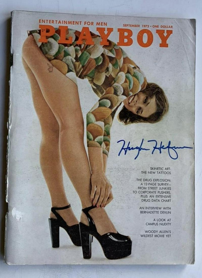 Hugh Hefner Signed Playboy Magazine September 1972: This lot is a Playboy Magazine autographed by Hugh Hefner
