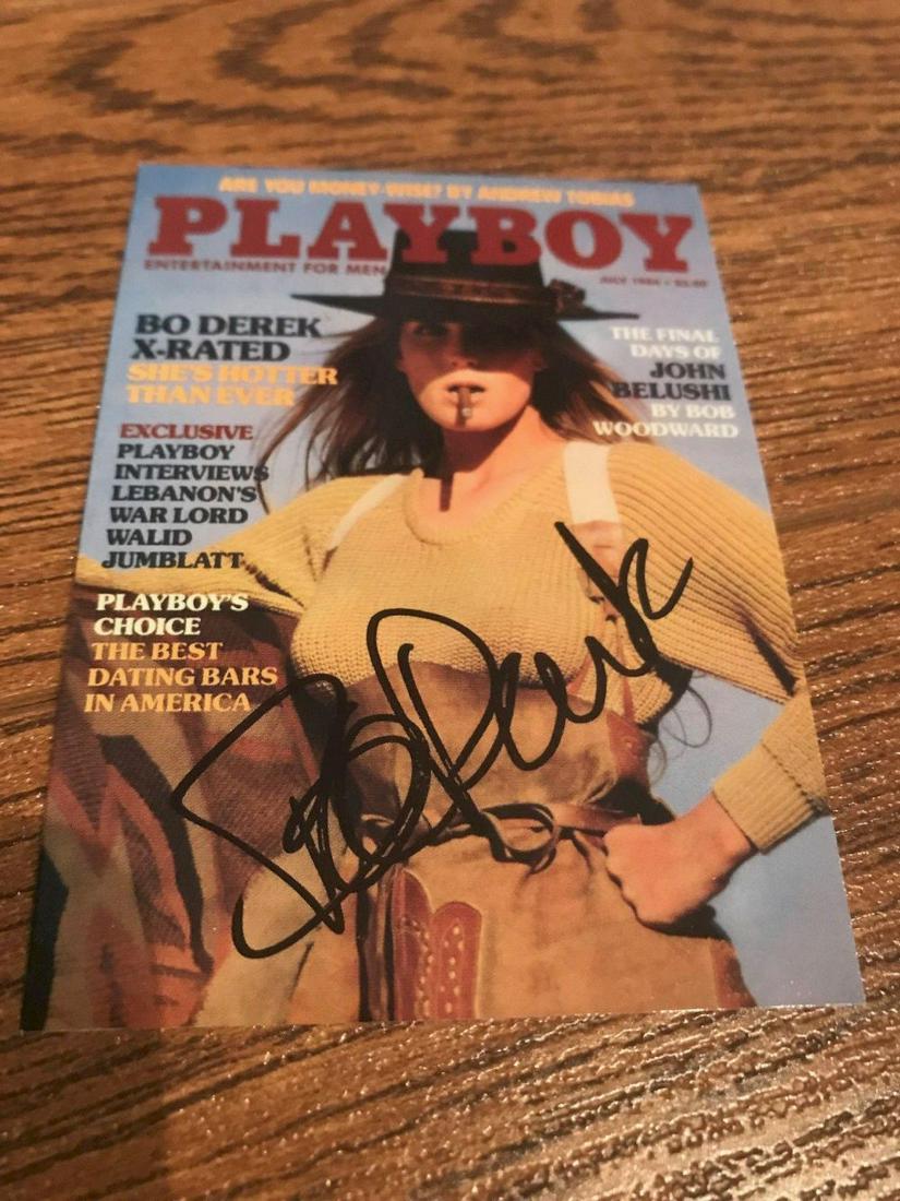 Bo Derek Signed Playboy Trading Card Certified: This lot is a Bo Derek autographed Playboy trading card. Item comes with Certificate of Authenticity guaranteeing it for a lifetime