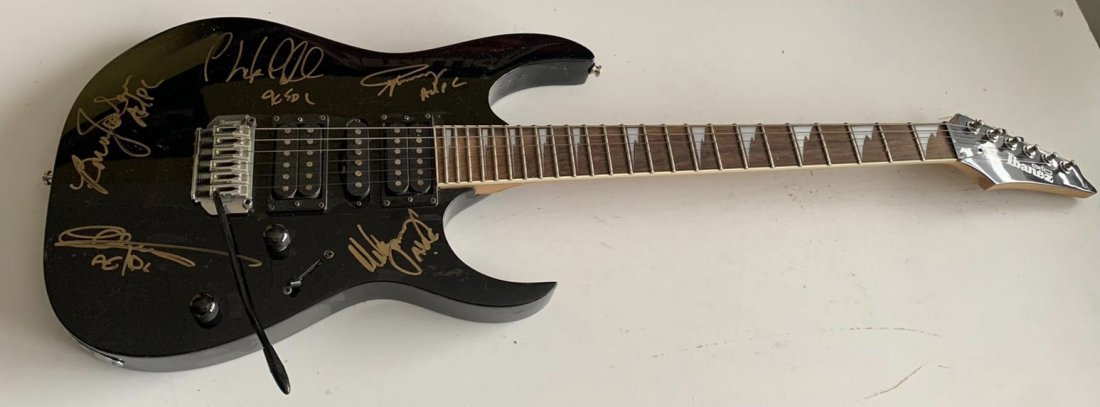 AC/DC Fully Signed Electric Ibanez Guitar Certified: This lot is an electric guitar autographed by Brian Johnson, Angus Young, Malcolm Young, Cliff Williams and Phil Rudd of AC/DC