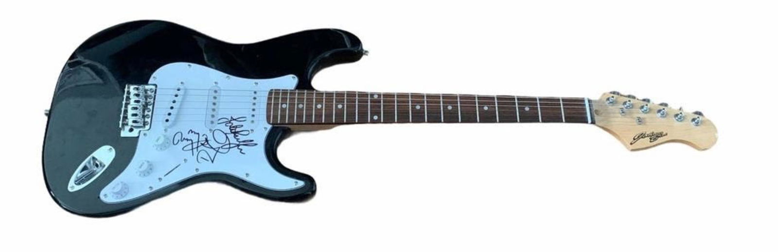 Led Zeppelin Signed Electric Guitar Certified: This lot is an electric guitar, autographed by Robert Plant, Jimmy Page and John Paul Jones of Led Zeppelin