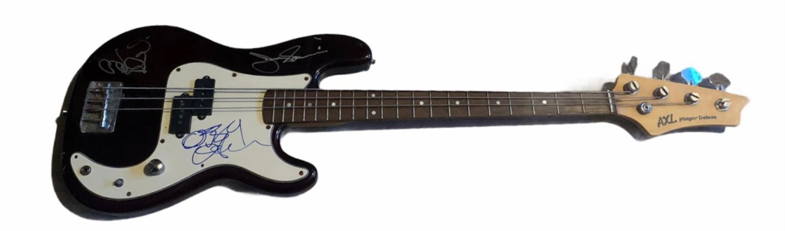 Black Sabbath Signed Electric Bass Guitar Certified: This lot is an electric bass guitar, autographed by Ozzy Osbourne, Tony Iommi and Geezer Butler of Black Sabbath.